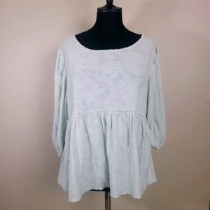 Anthropologie Pastel Light Green Lantern Balloon Sleeve Dropped Waist Top